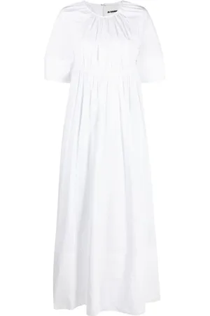 Jil Sander Kjole, Dame, Hvid, XS, Bomuld, Cut-Out Back Lang Kjole