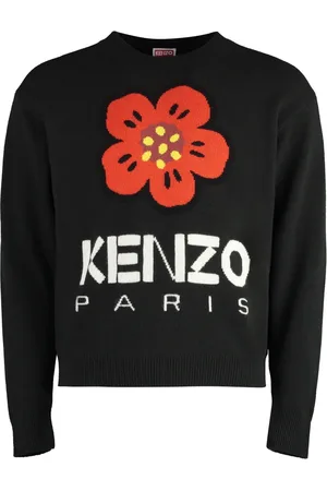 Kenzo Strik, Herre, Sort, XL, Uld, Flower Front Uld Sweater
