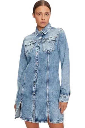 Tommy Hilfiger Kjole, Dame, Blå, S, Denim, Denim Knaplukket Langærmet Kjole