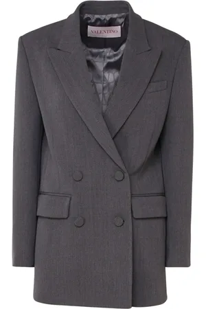VALENTINO GARAVANI Jakke, Dame, Grå, XS, Uld, Lang Blazer Double-Breasted Vlogo Jakke