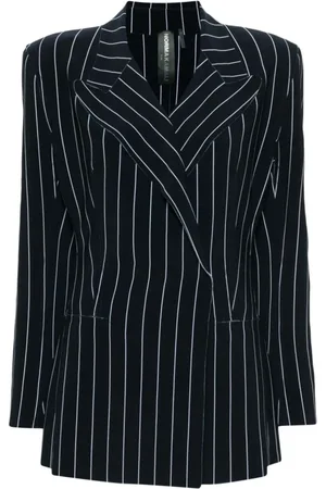 Norma Kamali Jakke, Dame, Blå, L, Uld, Blå Pinstripe Dobbelt-Breasted Jakke