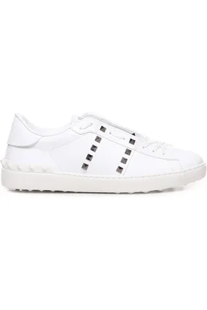 VALENTINO GARAVANI Sko, Herre, Hvid, 40 EU, Læder, Hvide lædersneakers med nittedetaljer
