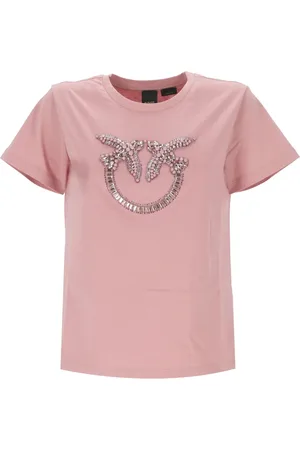 Pinko Top, Dame, Lyserød, S, Bomuld, Kortærmet bomulds T-shirt med Love Birds Logo