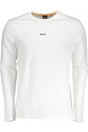 HUGO BOSS Top, Herre, Hvid, 2XL, Bomuld, Bomulds Langærmet T-shirt med Logo