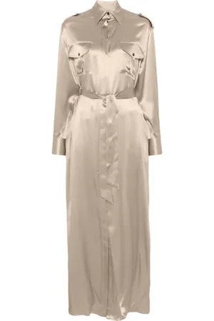 Kiton Kjole, Dame, Brun, S, Satin, Brun Silkekjole Maxi med Satinfinish