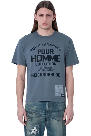 YOHJI YAMAMOTO Top, Herre, Grå, M, Bomuld, Bomuld Logo Motif Crewneck T-shirt