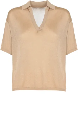 KANGRA CASHMERE Strik, Dame, Gul, S, Cashmere, Gylden Cashmere V-hals Bluse med Lurex