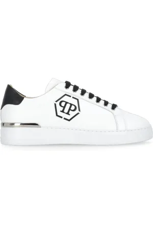 Philipp Plein Sko, Herre, Hvid, 45 EU, Læder, Læder Sneakers med Kontrasterende Logo