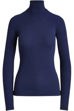 Ralph Lauren Strik, Dame, Blå, 2XL, Bomuld, Slim Fit Ribstrikket Rullekrave
