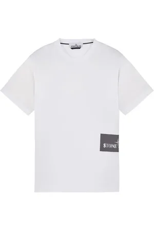 Stone Island Top, Herre, Hvid, XL, Bomuld, Hvid bomulds T-shirt med print