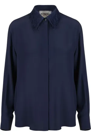 Iceberg Bluser & Skjorter, Dame, Blå, M, Blå silkeblanding crepe de chine skjorte med elegante detaljer