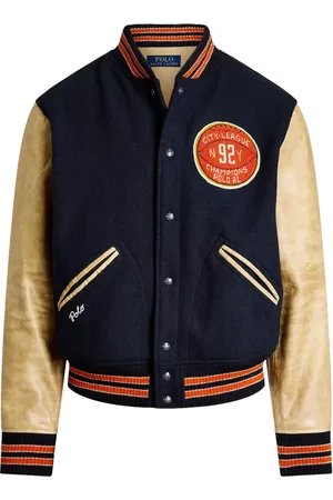 Ralph Lauren Jakke, Herre, Flerfarvet, S, Uld, Vintage Varsity Inspireret Læder Uldjakke