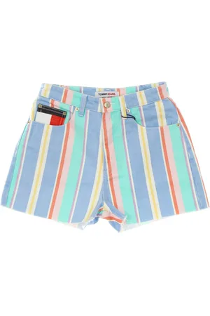 Tommy Hilfiger Shorts, Dame, Flerfarvet, W29, Bomuld, High Waist Stribet Mom Fit Shorts