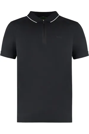 HUGO BOSS Top, Herre, Sort, XL, Bomuld, Stretch Bomulds Polo Shirt med Korte Ærmer