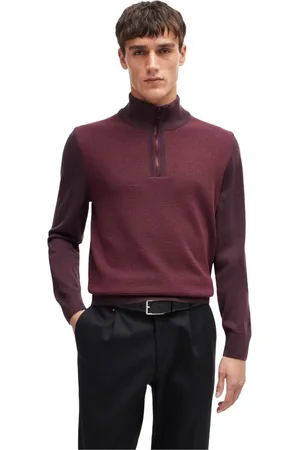 HUGO BOSS Strik, Herre, Rød, 3XL, Uld, Uldsweater med lynlås i kraven