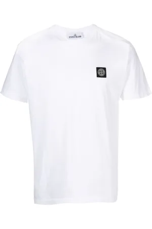 Stone Island Top, Herre, Hvid, 2XL, Bomuld, Compass Patch Logo Bomulds T-shirt