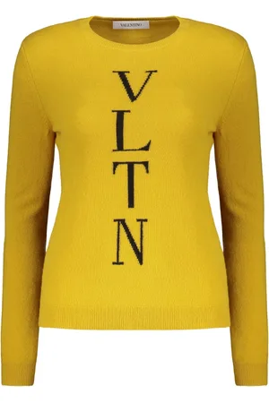 VALENTINO GARAVANI Strik, Dame, Gul, XS, Uld, Ribstrikket uldsweater med logo foran