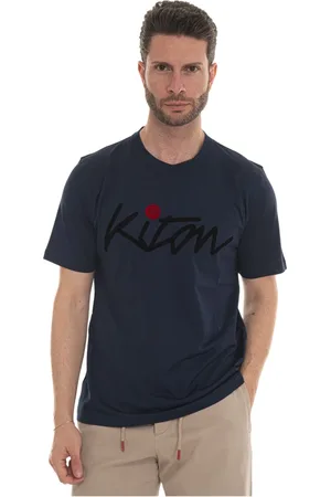 Kiton Top, Herre, Blå, XL, Bomuld, Maxi Logo Bomulds T-shirt