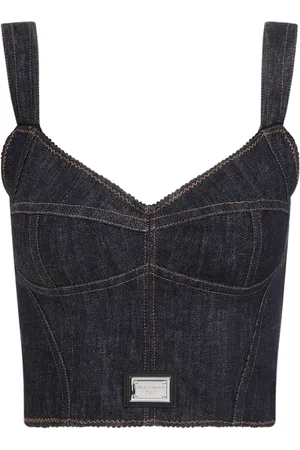 Dolce & Gabbana Top, Dame, Blå, 2XS, Bomuld, Blå Bomuld Bustier Topwear