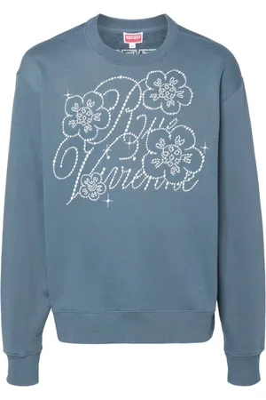 Kenzo Strik, Herre, Blå, M, Bomuld, Blå Crew Neck Sweater med Broderet Logo