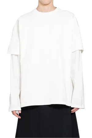 Jil Sander Top, Herre, Hvid, S, Bomuld, Coconut Crewneck T-shirt med logoprint