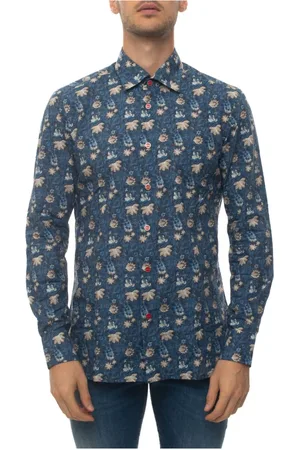 Kiton Skjorte, Herre, Blå, S, Bomuld, Blomstret Skjorte