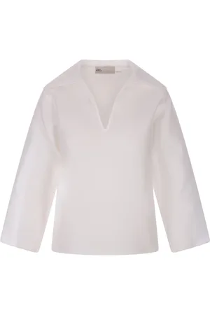 Tory Burch Top, Dame, Hvid, S, Silke Bluse med Åben Krave
