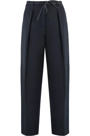 YVES SALOMON Bukser, Dame, Blå, XS, Uld, Belted Cropped Uldblandingsbukser