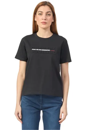 Patrizia Pepe Top, Dame, Sort, S, Bomuld, Sort bomulds T-shirt med slogans