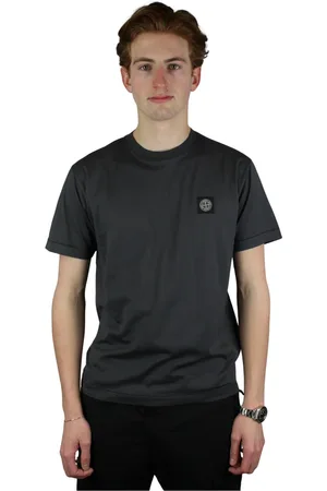 Stone Island Top, Herre, Sort, M, Bomuld, Grå T-shirt med Brystlogo
