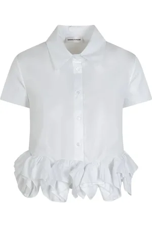 SANDRO FERRONE Bluser & Skjorter, Dame, Hvid, S, Bomuld, Hvid Bomuldsskjorte med Asymmetriske Ruffles