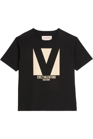 VALENTINO GARAVANI Top, Herre, Sort, XL, Uld, Sort T-shirt med logoprint og cropped design