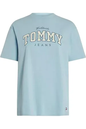 Tommy Hilfiger Top, Dame, Blå, L, Tyl, Varsity Style Graphic Tee