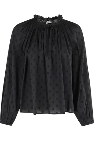 ULLA JOHNSON Bluser & Skjorter, Dame, Sort, XS, Bomuld, Sort bomuldsbluse med broderede prikker