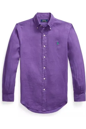 Ralph Lauren Skjorte, Herre, Lilla, 2XL, Linned, Herre Linned Lilla Skjorte