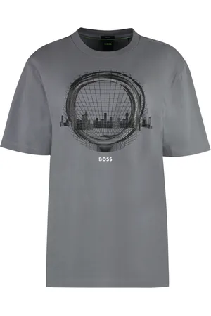HUGO BOSS Top, Herre, Grå, XS, Bomuld, Bomulds T-shirt med Rund Hals