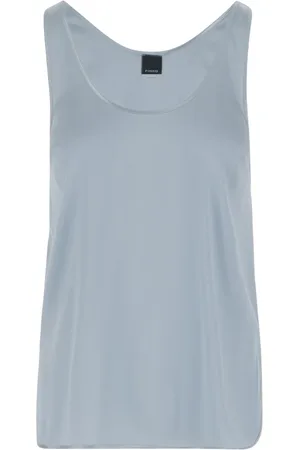 Pinko Top, Dame, Blå, XS, Satin, Crazy Satin Silk Tank Top