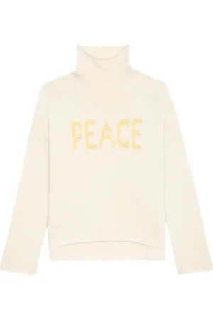 Zadig & Voltaire Strik, Dame, , S, Uld, Gul strikket trøje med fredsbudskab