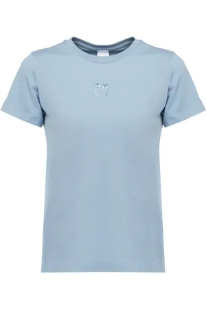 Pinko Top, Dame, Blå, XL, Bomuld, Kortærmet T-shirt med broderet logo