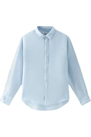 Woolrich Skjorte, Herre, Blå, M, Uld, Band Collar Linen Shirt