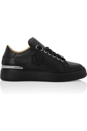 Philipp Plein Sko, Herre, Sort, 45 EU, Læder, Nappa Læder Lo-Top Sneakers Hexagon