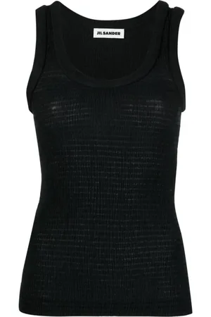 Jil Sander Top, Dame, Sort, 2XS, Bomuld, Ærmeløs Tanktop med Rynkedetaljer