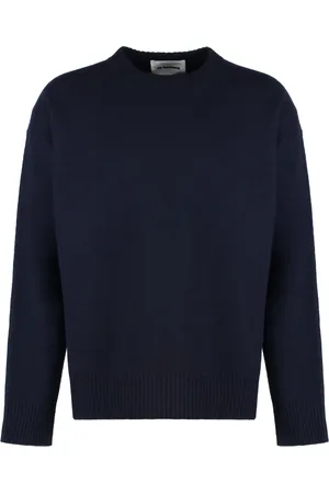 Jil Sander Strik, Herre, Blå, L, Uld, Crew-neck Uld Sweater