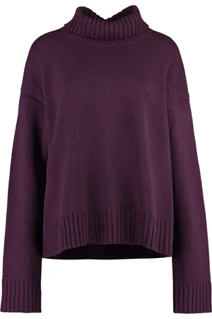 Jil Sander Strik, Dame, Lilla, M, Cashmere, Ribstrikket Cashmere Rullekrave