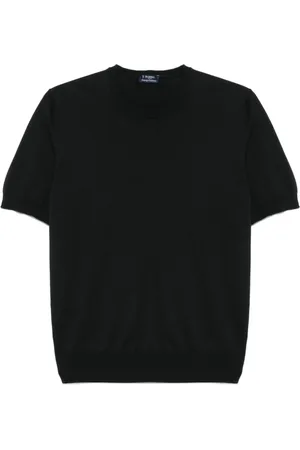 BARBA Top, Herre, Sort, M, Uld, Sort Strikket T-shirt Stilfuld og