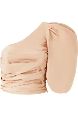 Pinko Bluser & Skjorter, Dame, Lyserød, 2XS, Uld, One-shoulder taffeta crop top