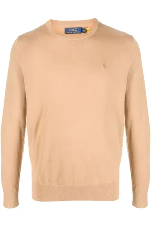 Ralph Lauren Strik, Herre, Brun, XL, Bomuld, Rundhalset striktrøje