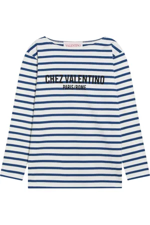 VALENTINO GARAVANI Top, Dame, Blå, M, Bomuld, Langærmet T-shirt med Rund Hals