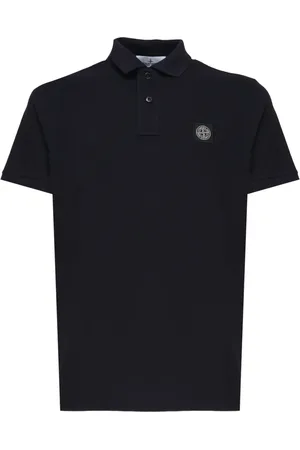 Stone Island Top, Herre, Blå, S, Bomuld, Sort poloshirt med kompaslogo