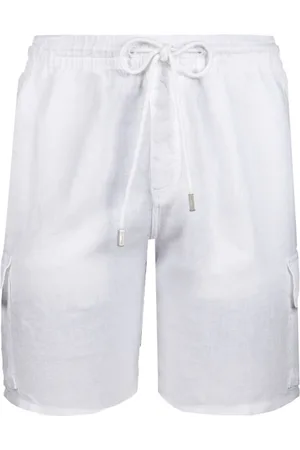 Vilebrequin Shorts, Herre, Hvid, 2XL, Linned, Solide Linned Cargo Bermuda Shorts